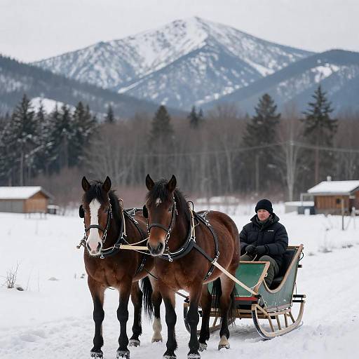 Winter Scene with Horses and Sleigh