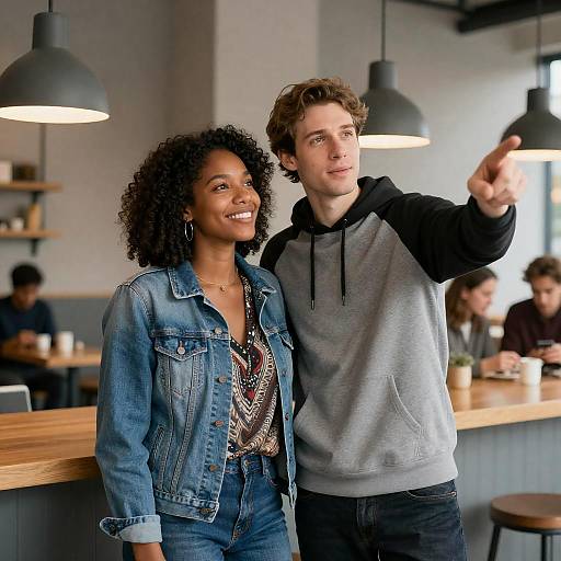 Casual Couple in Modern Cafe Setting
