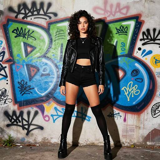 Confident Woman Against Graffiti Wall