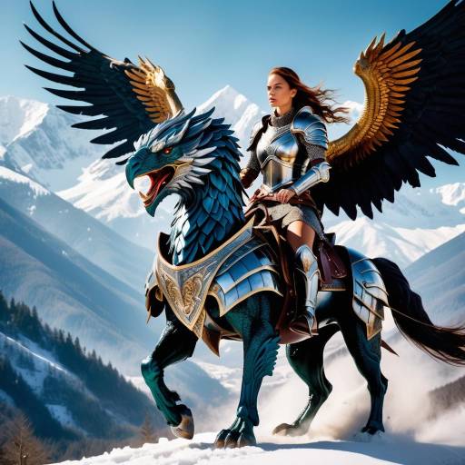 Epic Warrior Woman on Mythical Griffin Epic Warrior Woman on Mythical Griffin