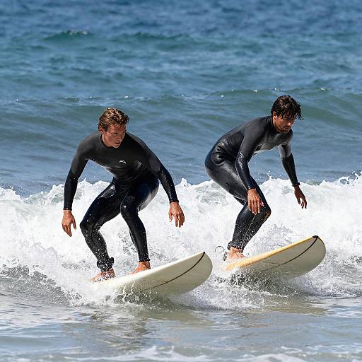 Surfers Riding Waves in Concentration
