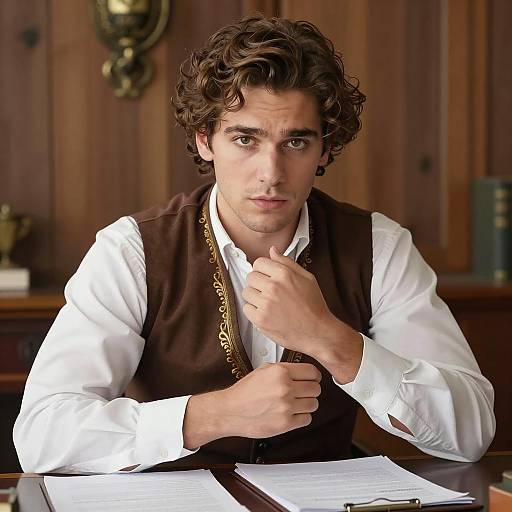Serious Man at Desk with Papers