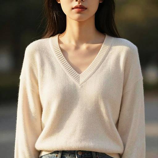 Young Woman in White Sweater