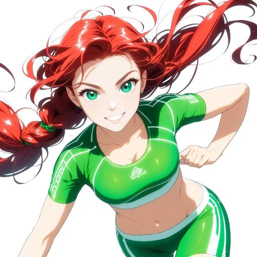 Sporty Girl with Crimson Hair Mid-Jump