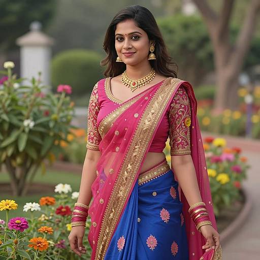 Elegant Indian Woman in Flower Garden