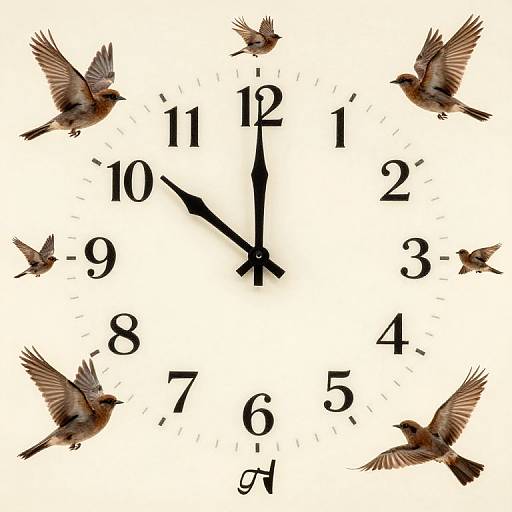 Surreal Clock with Hovering Birds