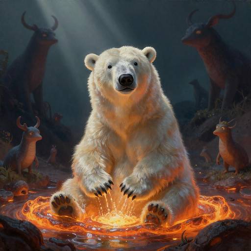 Surreal Polar Bear Bathing in Lava
