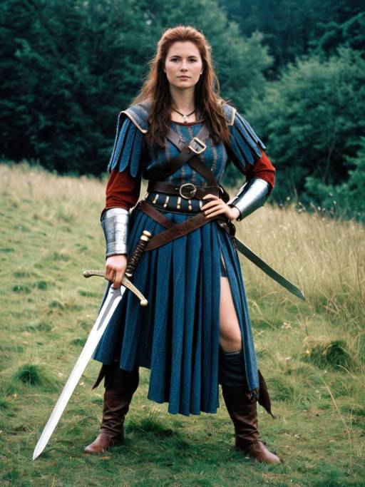 Woman in Braveheart-Inspired Warrior Costume with Sword