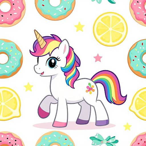 Joyful Baby Unicorn and Donuts