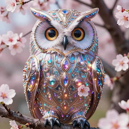 Bioluminescent Neo-Baroque Cherry Blossom Owl
