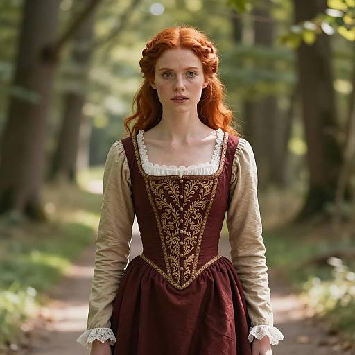 Redheaded Woman in Renaissance Dress Outdoors