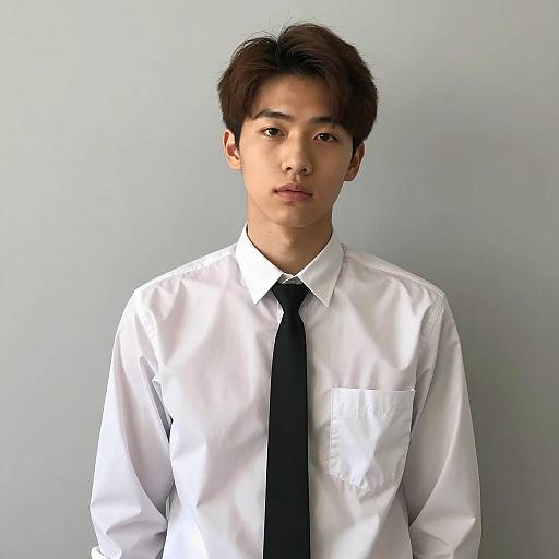Young Asian Man in White Shirt and Black Tie