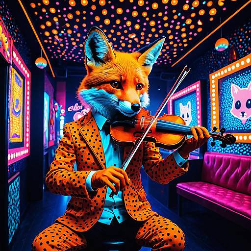 Neon Fox Violinist in a Nightclub