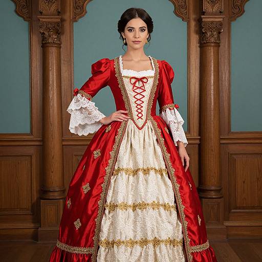 Victorian Woman in Red Elegant Gown