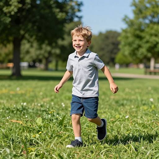 Joyful Boy Playing in Sunny Park