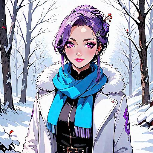Purple-Haired Girl Smiling in Snow