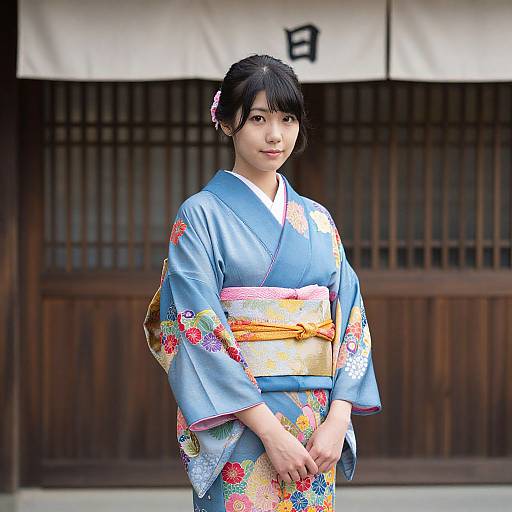 Woman in Kimono by Building