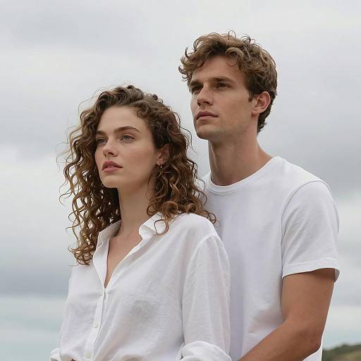 Couple Embraced Under Cloudy Sky