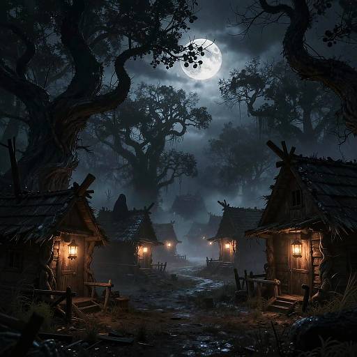 Misty Dark Fantasy Village Scene