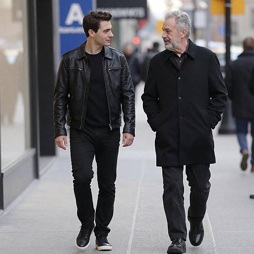 Dynamic Duo Strolling Through City Streets