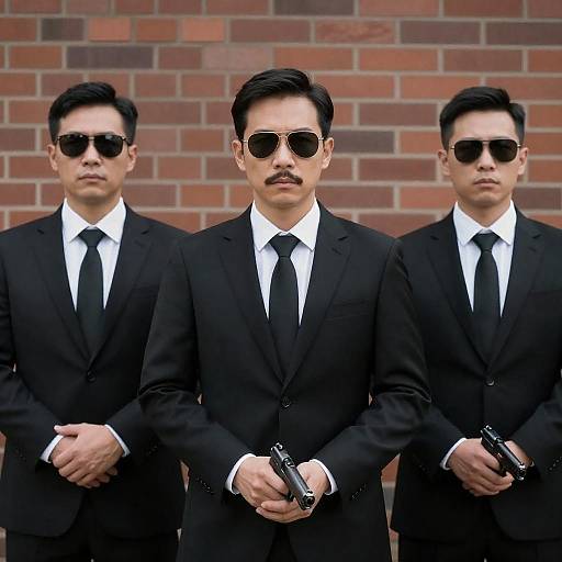 Three Men in Black Suits Holding Guns