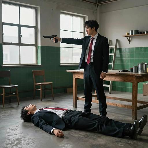 Tense Encounter in Industrial Setting