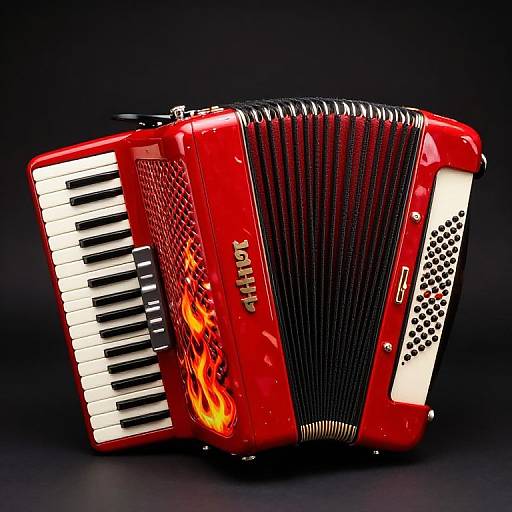 Kawaii Red Accordion with Flames