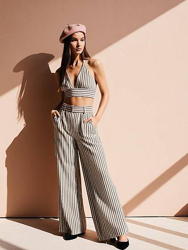Chic Parisian Fashion in Striped Ensemble