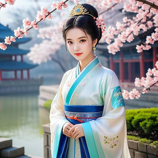 Ming Dynasty Noblewoman Among Cherry Blossoms