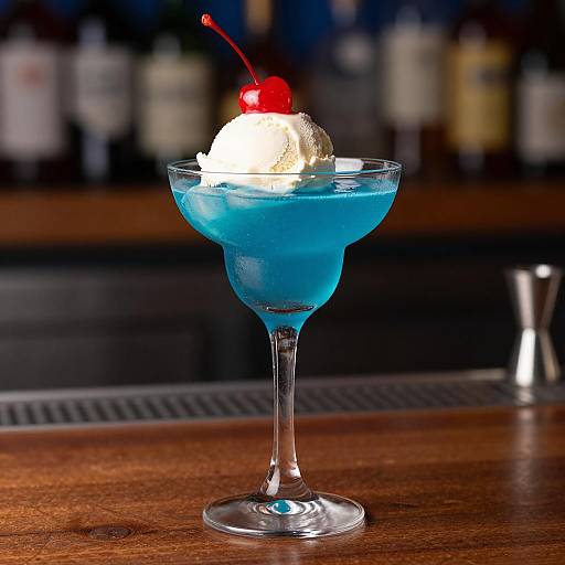 Vibrant Blue Cocktail with Cherry Garnish