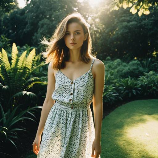 Woman with Shadow Fade Hairstyle in Botanical Garden