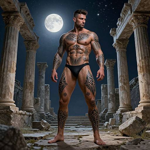 Muscular Mediterranean Man on Ruins