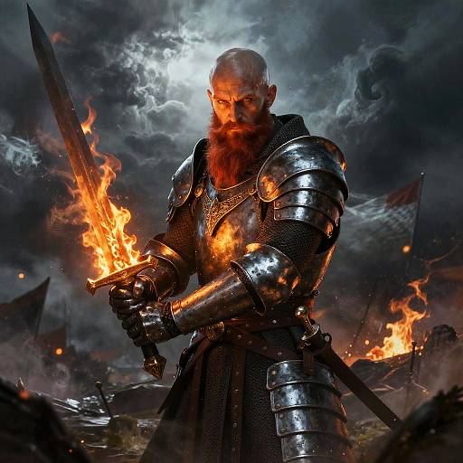 Fiery Warrior on Stormy Battlefield