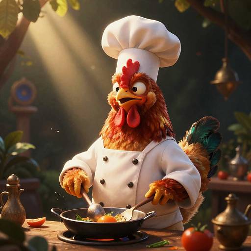 Silly Chicken Chef in Medieval Garden
