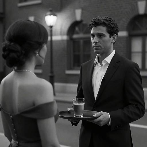 Elegant Black-and-White Nighttime Portrait