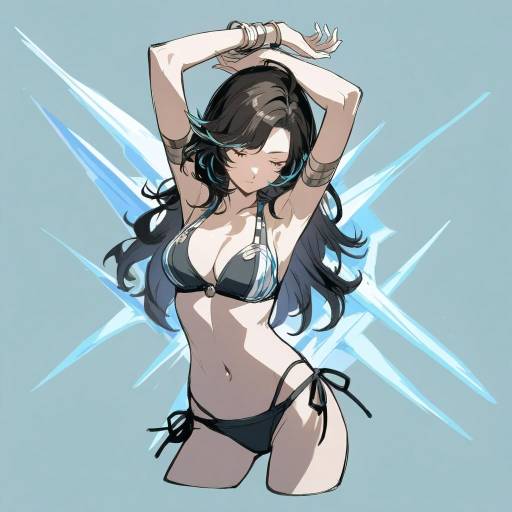 Elegant Swimsuit Pose in Sapphire Setting