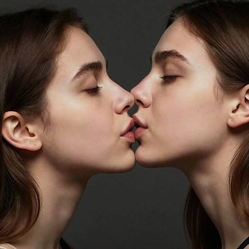 Hyperrealistic Portrait of Two Women Kissing