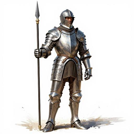 Medieval Knight in Full Plate Armor with Spear