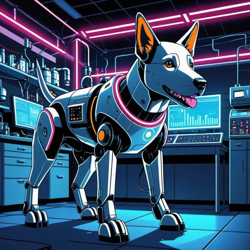 Robotic Dog in High-Tech Neon Laboratory