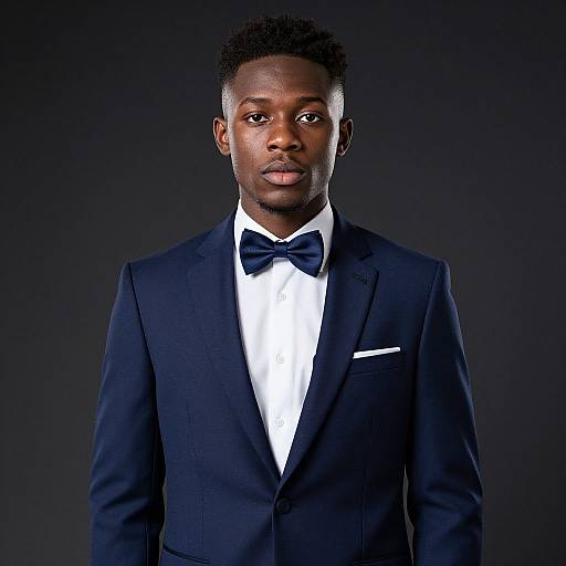 Confident Young Man in Navy Tuxedo