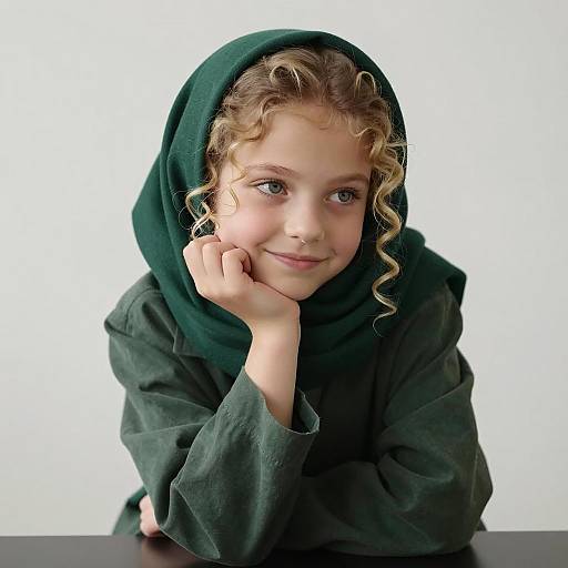 Young Girl in Dark Green Attire