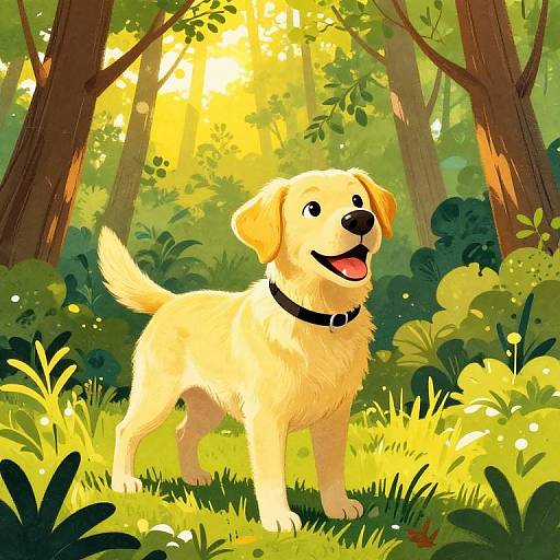 Joyful Yellow Lab in Vibrant Forest