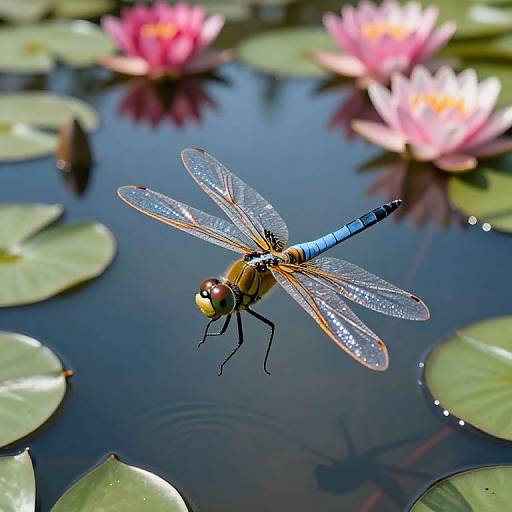 Dragonfly's Glimpse Over Tranquil Pond