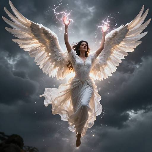 Ethereal Aasimars Soaring in Storm