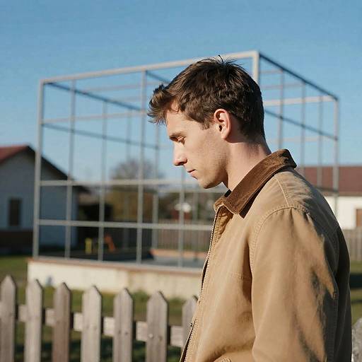 Man in Light Brown Jacket Side Profile Outdoors