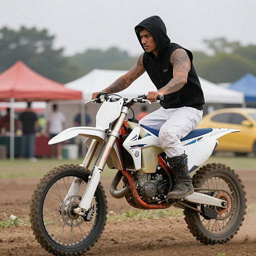 Intense Biker in a Lively Fair