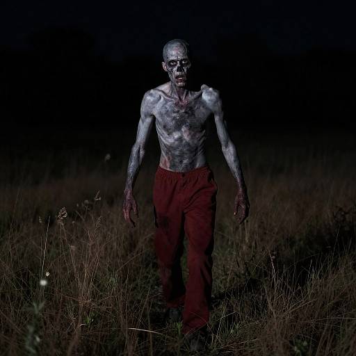 Eerie Zombie in Dark Grass Field