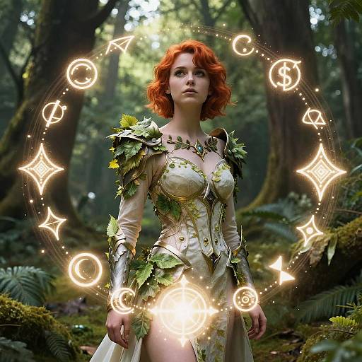 Red-Haired Fantasy Warrior in Enchanted Forest