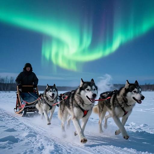 Siberian Sled Dogs Under Northern Lights