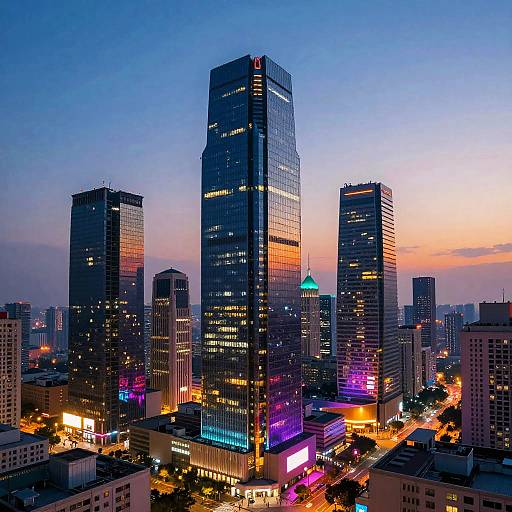 Futuristic Neon Cityscape at Dusk